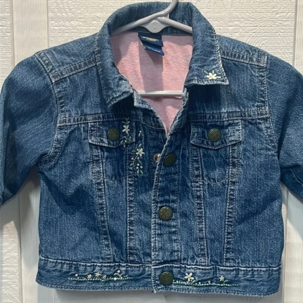 OshKosh denim jean lined jacket embroidered flowers, size 3-6 months
